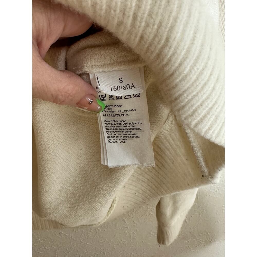 ALLSAINTS Woman's Size Small Oversized Cream Hoodie Ribbed cuffs lux relaxed fit - Picture 7 of 12